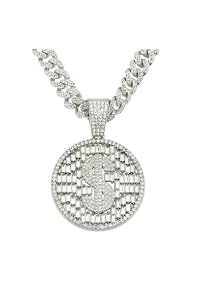 Tessero Lant Cuban Chain Iced Out, placat cu aur 18K, pietre zirconiu, 50 cm, unisex, argintiu