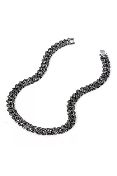 Tessero - Colier cubanez cu pietre de zirconiu negru, închidere cu clip, 45 cm, negru