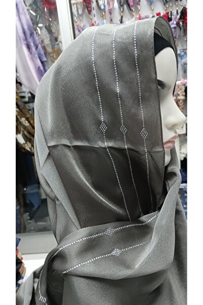 hilalay Gri Taşlı Abiye Şal