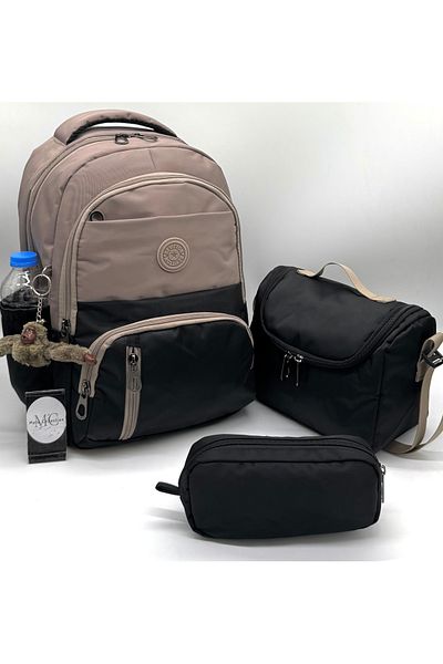 MegiHero First School Bag Set of 3 Unisex Children's Primary School Bag Mtc-8010 Mink-Black