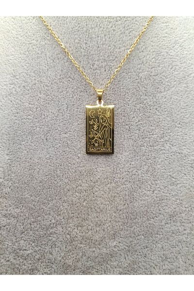 Han Ticarethane Gold Color Tarot Card Model Sagittarius Steel Necklace