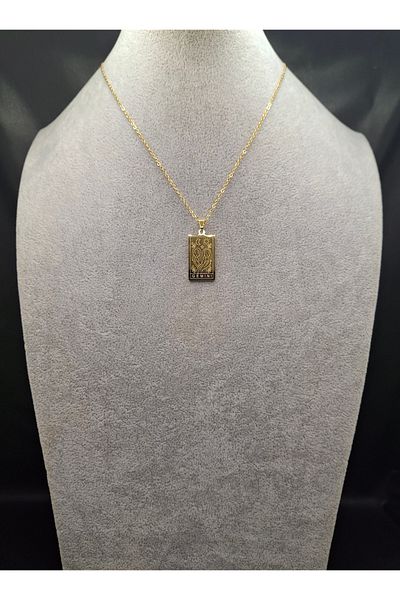 Han Ticarethane Gold Color Tarot Card Model Gemini Zodiac Sign Steel Necklace