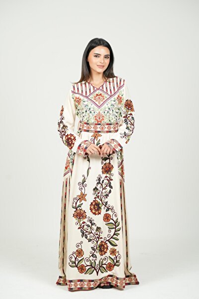 al bent al sharqieh Ladies Printed Jalabiya - Full-Sleeve crepe Dress with be...