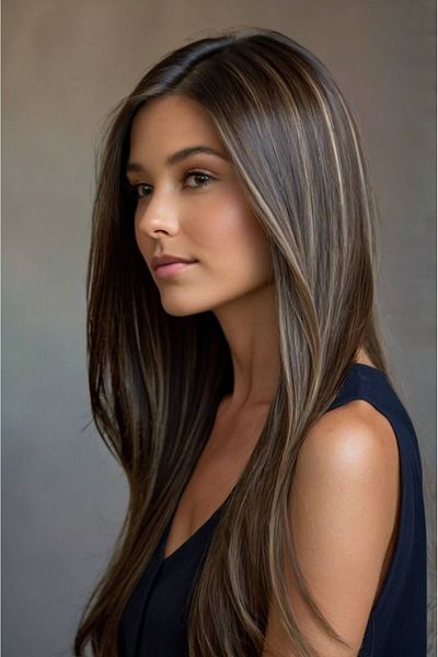 Zeysum Brown Balyage Half Moon Hair Snap Fastener Straight Hairpiece Fake Hair 60 cm 110Gr Heat Resistant