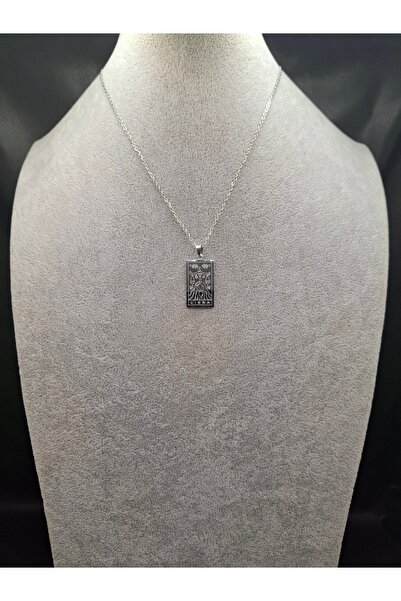 Han Ticarethane Silver Color Tarot Card Model Libra Sign Steel Necklace