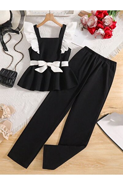 shop Σετ 2 τεμαχίων με συνδυαστικό μανίκι και λεπτομέρεια φιόγκου