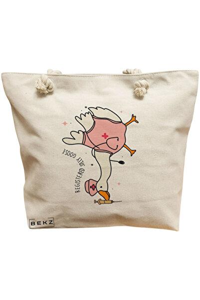 BEKZ Τσάντα Θαλάσσης, μοντέλο Silly Goose 5, 40x51 cm, Κρεμ, BEKZ®