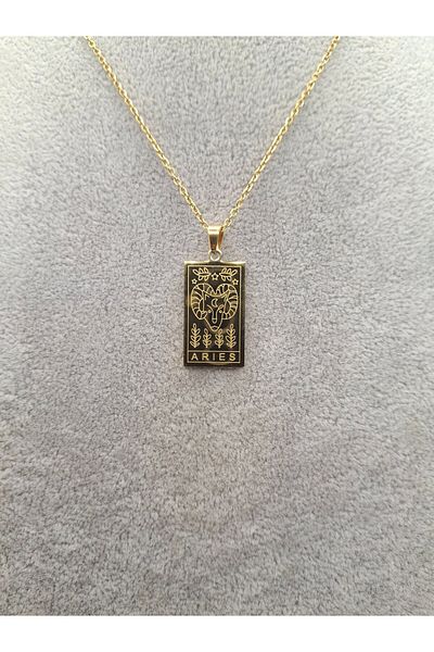 Han Ticarethane Gold Color Tarot Card Model Aries Zodiac Steel Necklace