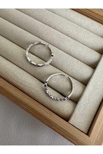 ringbox Silver Color 2-Piece Dot Minimal Series Ring Set
