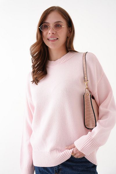 QUELISSE Women's Red Soft Textured Wide Fit Knitwear Sweater Q00Ko1