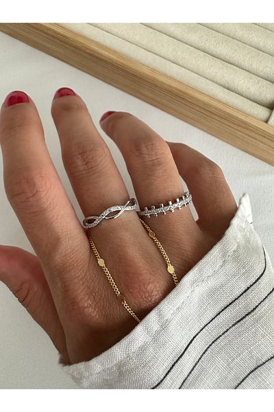 ringbox Silver Colored 2-Piece Wave Minimal Series Ring Set