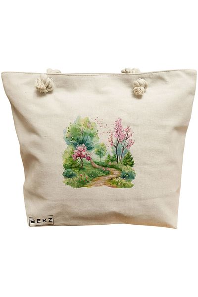 BEKZ Beach Tote Bag, Watercolor Garden 2 model, 40x51 cm, Cream, BEKZ®