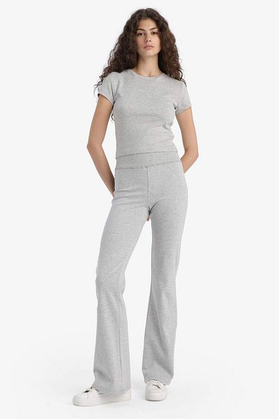 DeFacto Fitted 2-Piece Rib Set Short Sleeve T-Shirt Flared Leggings F5586Ax25Sm