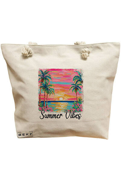 BEKZ Τσάντα Θαλάσσης, μοντέλο Summer Vibes, 40x51 εκ., Κρεμ, BEKZ®