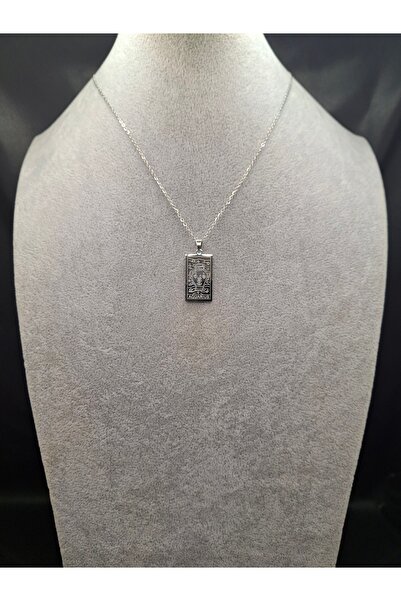Han Ticarethane قلادة فضية اللون على شكل بطاقة تارو موديل برج الدلو من الفولاذ