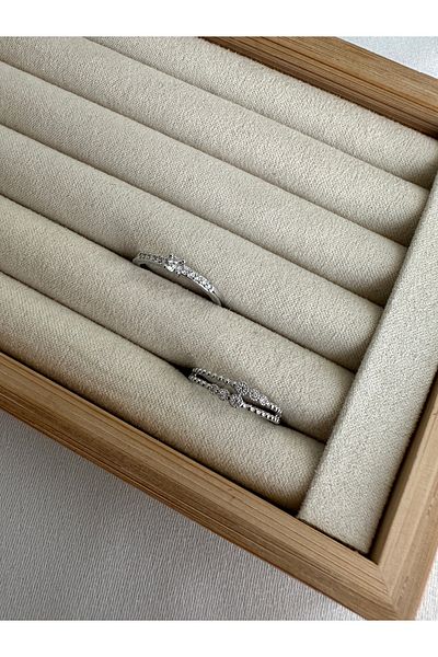 ringbox Silver Colored 2-Piece Solitaire Minimal Series Ring Set