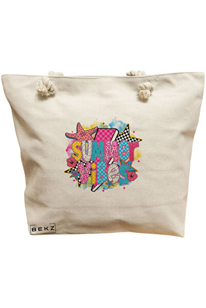 BEKZ Τσάντα Θαλάσσης, μοντέλο Summer Vibes 2, 40x51 cm, Κρεμ, BEKZ®