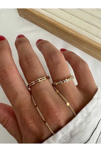 ringbox Gold 2-Piece Dotted Minimal Series Ring Set