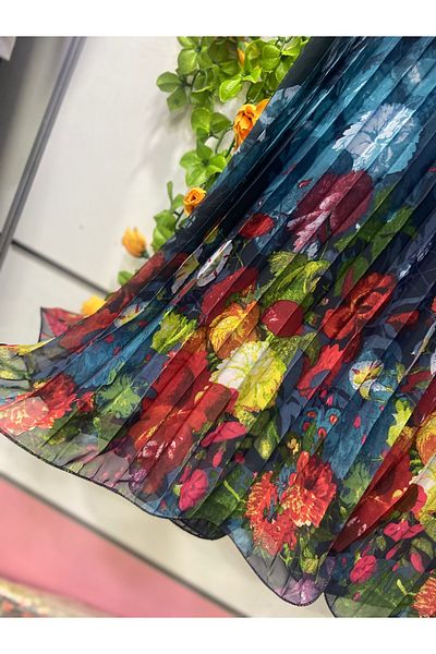 edu collection Chiffon Pleated Digital Printed Floral Pattern Skirt