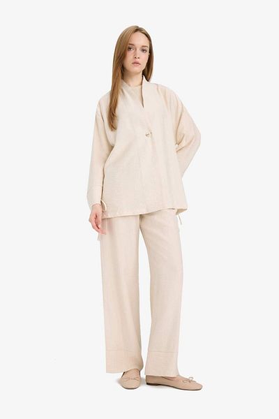 DeFacto Relax Fit Crinkle Fabric Long Sleeve Kimono Tunic E1109Ax25Sm