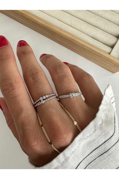 ringbox Silver Colored 2-Piece Solitaire Minimal Series Ring Set