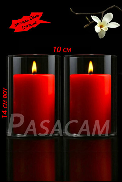 Paşa Cam Cam Vazo Silindir Mumluk Silindir Set 2 Li Set 10 Cm Çap 14 cm Yükse...