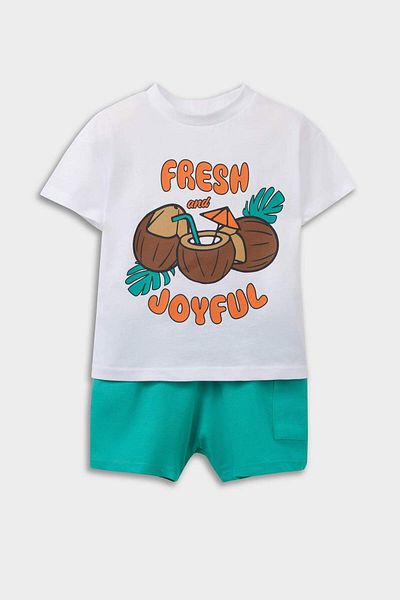 DeFacto Baby Boy 2-Piece Set Printed Short Sleeve T-Shirt Flexible Waisted Shorts E6834A525Sm