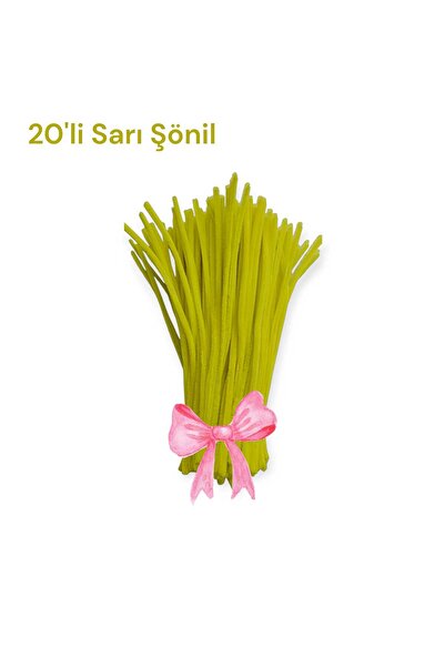 hobidaşım Şönil Sarı Renk 30 cm 20 li 1 Paket Sarı Renkli Tüylü Tel Peluş Tel...