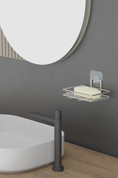 Hill Homes Adhesive Soap Dish Bathroom Kitchen Sink Metal Solid Soap Holder Chrome Metal Silver