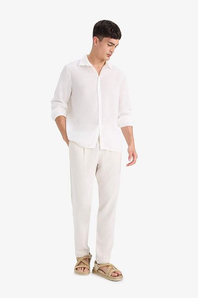 DeFacto Relax Fit Wide Leg Linen Blend Trousers B1043Ax25Sm