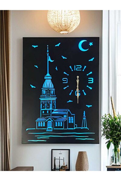 shop Kız Kulesi Saat Metal Duvar Tablo Led'li 1mt Kablo Usb Giriş