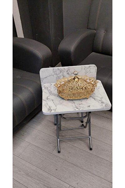 Can Vista Home Katlanabilir Beyaz Mermer desenli 2'li Zigon Sehpa