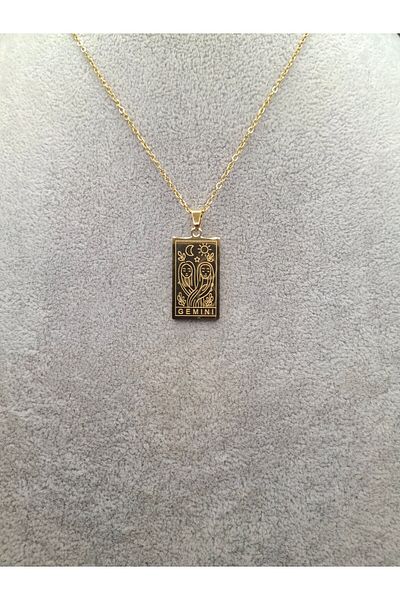 Han Ticarethane Gold Color Tarot Card Model Gemini Zodiac Sign Steel Necklace