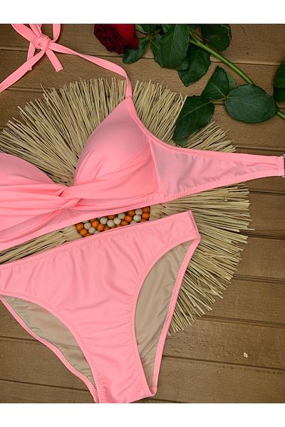 XORVİO Women's Lycra Flexible Halter Neck Stylish Quality Padded Pink Bikini Suit