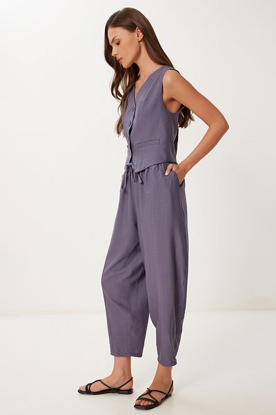 Lovelyİstanbul Crinkle Vest Baggy Trousers Set Smoked Lrv0109