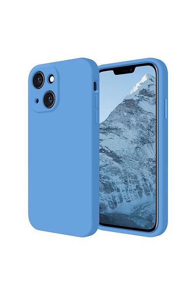 OEM Husă din silicon catifelat pentru iPhone 14 cu interior din microfibră și protecție pentru cameră - Albastră
