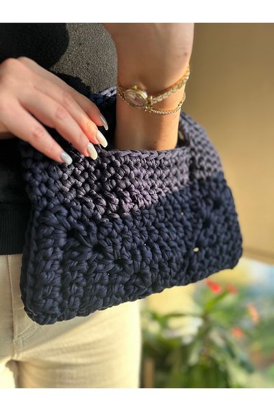 AYLAKAYA Navy Blue Combed Cotton Knitted Bag (Small Size)