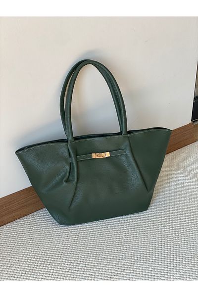 Bagzone Soft Leather with Lock Detail on the Front, Women's Shoulder Bag