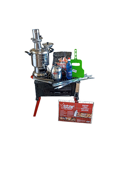 NİGHT CAMPER Mangal Emaye Köfteci Izgarali Mangal Semaver Seti (Özyalçın Lüx ...