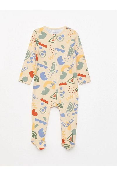 LC Waikiki Lcw Baby Beige Crew Neck Long Sleeve Printed Baby Boy Jumpsuit 2-Piece / S3Bt39Z1