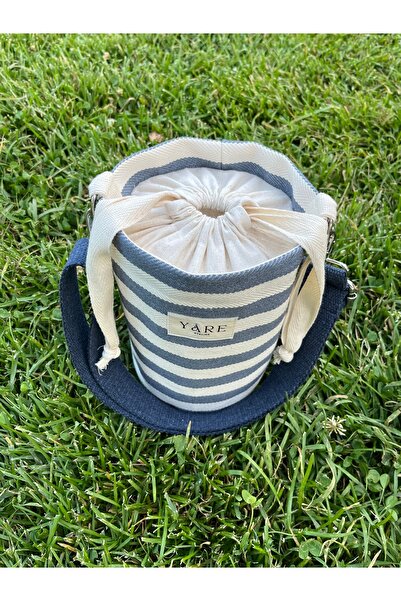 Yare Atelier Geantă de umăr pentru femei, geantă cilindru reglabilă cu curea cu model în dungi, geantă de umăr pentru femei cu șnur