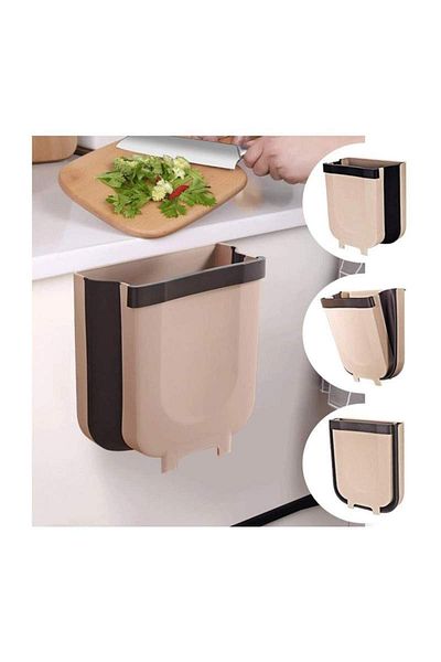 SIKS Hanging Trash Can, Foldable, For Cabinet Door, Brown And Black, 28 X 24.5 Cm