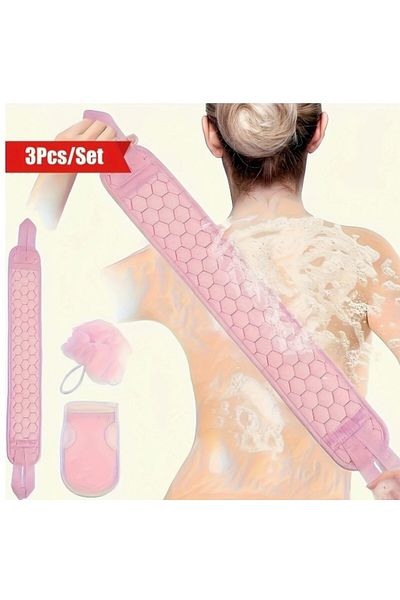 SOSYETEZGAHI 3-Piece Exfoliating Bath Set Back Brush, Shower Glove, Spa Quality Bath Loofah Men Women Shower Set
