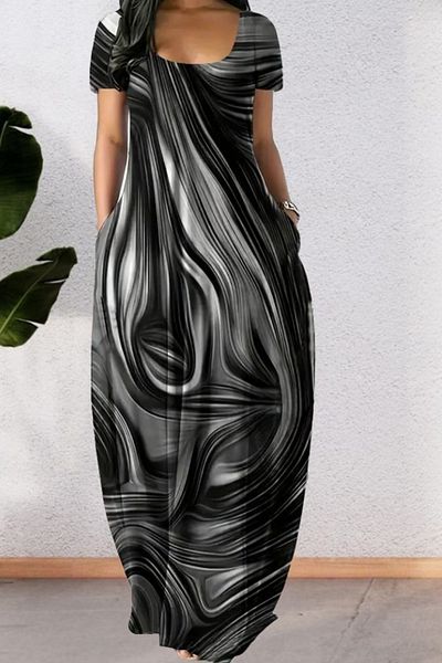 ESSFASIHON Rochie casual cu mâneci scurte, gât rotund, buzunare