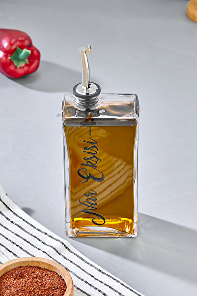 MODA OZY 1 Adet Cam Yağdanlık Metal Gümüş Kapaklı Transfer Etiketli Ayçiçek/Z...