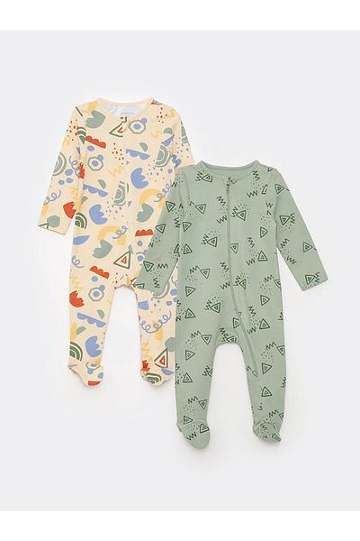 LC Waikiki Lcw Baby Beige Crew Neck Long Sleeve Printed Baby Boy Jumpsuit 2-Piece / S3Bt39Z1