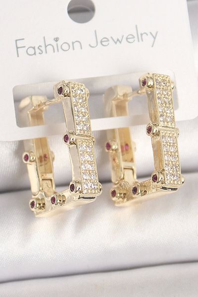 Clariss Brass Gold Color Square Zircon Stone Women's Earrings