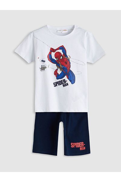 LC Waikiki طقم بيجامة للأولاد مطبوع عليه Spider-Man برقبة دائرية من LCW Kids مع شورت