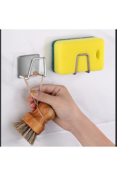 MAİN SHOP Bulaşık Süngeri Tutacağı Paslanmaz Çelik Yapışkanlı Sünger Tutucu Çok Amaçlı Askı 2 Adet M-SNG1