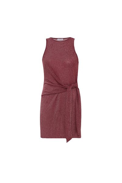 AQUELLA Tie-Up Lurex Burgundy Short Dress